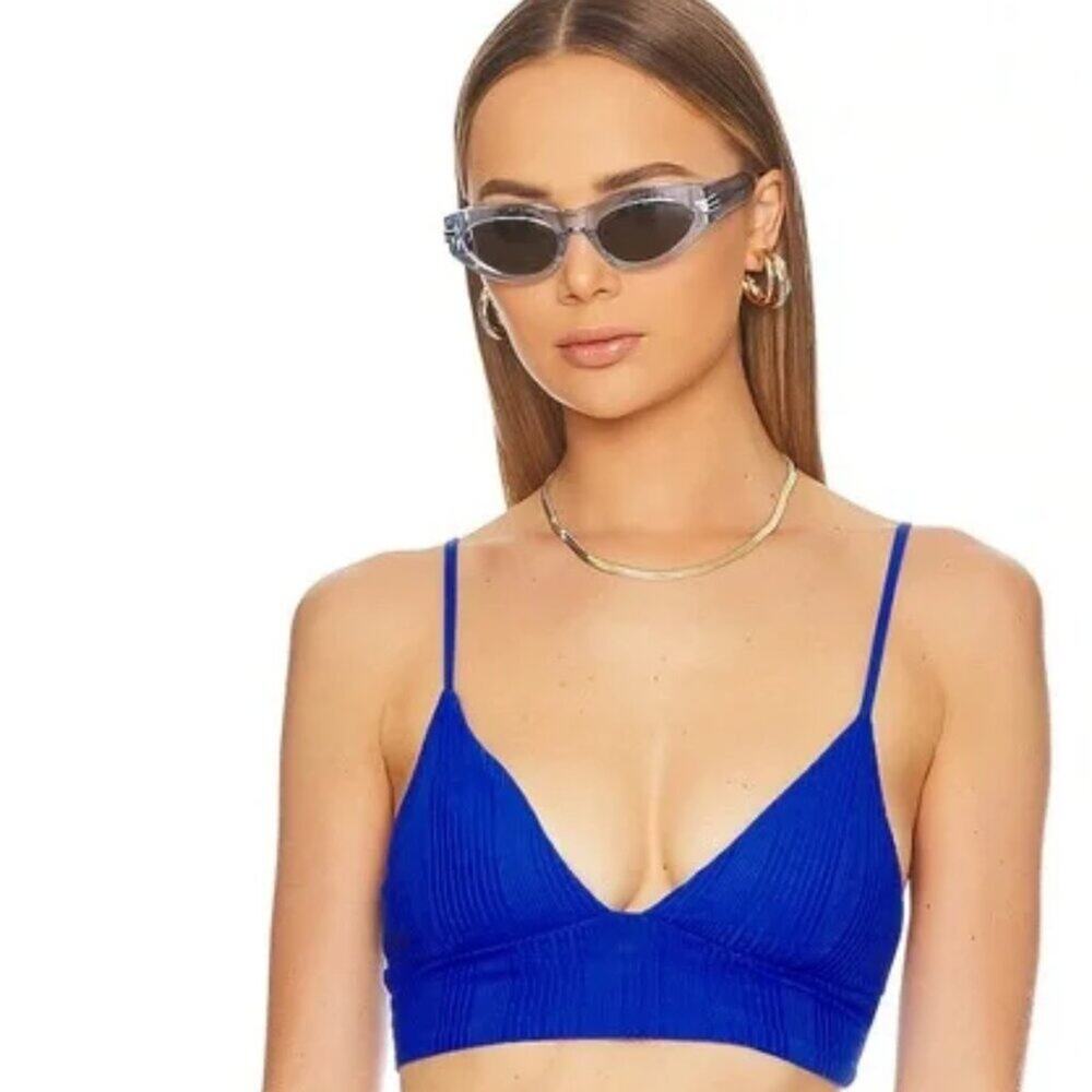 L*Space Pointelle Rib Winnie Bikini Top in Royal Blue XL NWT‎